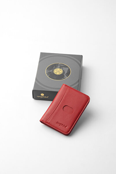 CENGİZ PAKEL Genuine Leather Unisex Minimal Vertical Card Holder – 2523t - Red