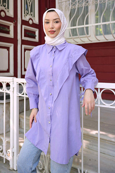 İmajButik Lilac Front Detailed Sleeve Tie Tunic