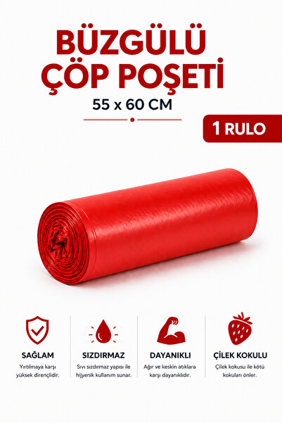 MSE HOLD Büzgülü Çöp Poşeti Çilek Kokulu 55×60 cm Orta Boy 1 Rulo Dayanıklı S...