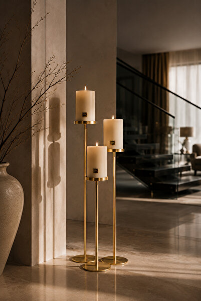 Changelier home design Gold modern 3’lü Dekoratif Şamdan Seti 90/100/110 cm