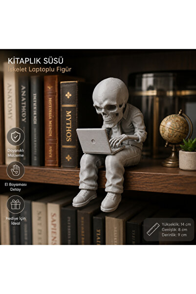 IL-HANST Çalışan İskelet Kitaplık Raf Süsü - Laptoplu İskelet Kitaplık Süsü D...