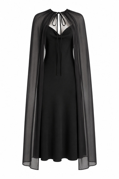 HAZELANNA Rochie neagră din satin cu pelerină