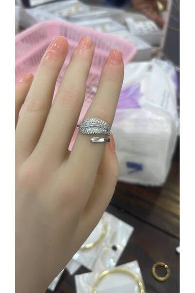 FASHİON JEWELRY Gold and Silver Zircon Openable Leaf Ring