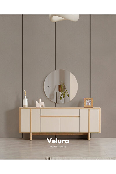 Velura Home & Living Eylül Konsol - Naturel Meşe ve Krem (Ayna Dahil)