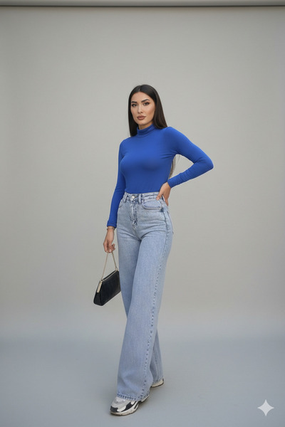 Livik Pantaloni din denim albaștri cu croială lejeră și picior larg, din Lycra
