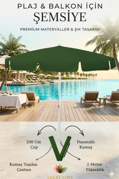 Lucky Love Plaj Bahçe Balkon İçin Bükülebilen Şemsiyesi İnce Branda Kumaş - 2...
