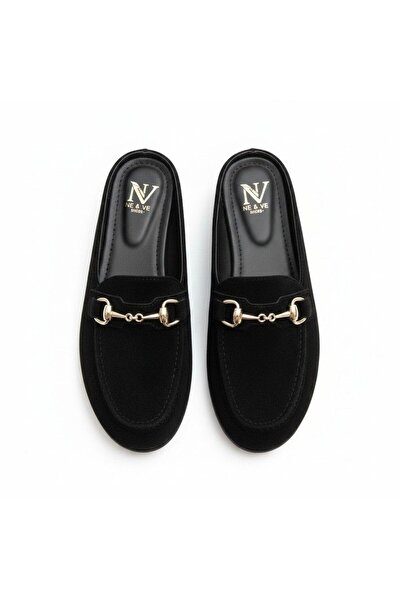 NE&VE SHOES شبشب سابو نسائي من جلد الغزال الأسود مع مشبك