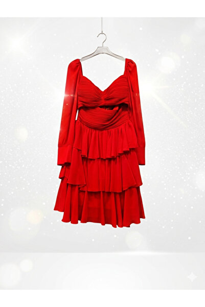 milahomeoffical01 Romantik Zarafet: Şifon Kumaş Kat Kat Mini Davet Elbisesi 🌟
