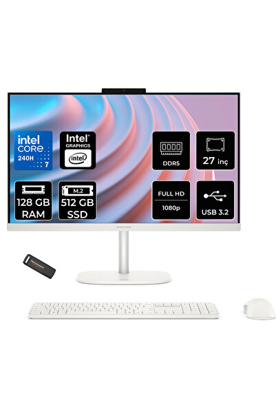 OmniStudio 27 Core 7 240H 128GB RAM 512GB SSD 27" FHD 100Hz FreeDos Beyaz All in One Bilgisayar