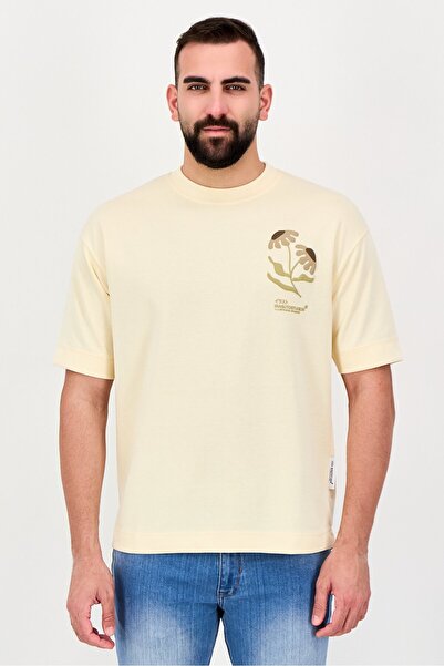 Irasuto Studios Men Crew Neck Short Sleeve Graphic Print T-Shirt, Cream