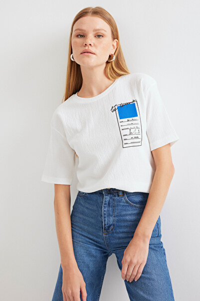 Modamorfo Tricou de bază tricotat cu imprimeu 911 - Albastru