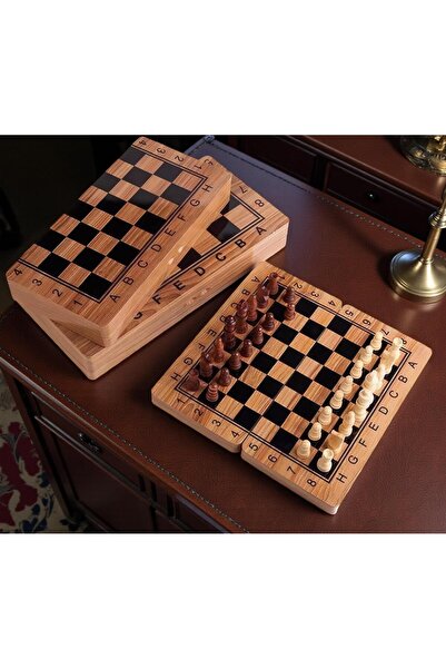 e-life shop Luxury Natural Wood Magnetic Chess Set 25X25 cm Foldable Premium ...