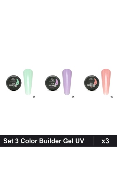 global fashion Set 3 Color Builder Gel UV 15g - Nr.01 Nr.04 Nr.09