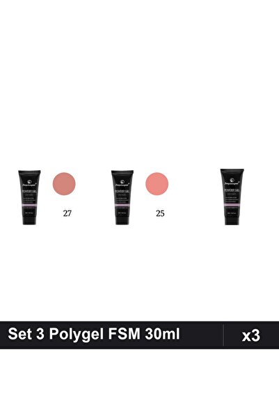 FSM Set 3 Polygel 30ml - Nr.27, Nr.25, Nr.01 Clear - Constructie Unghii