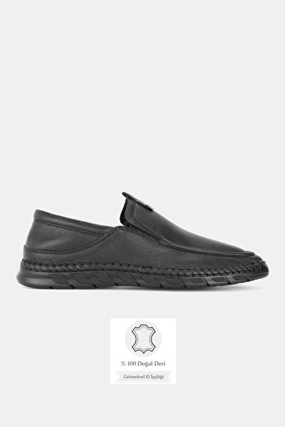 TUNAELLİ Men's Black Genuine Natural Leather Eva Sole Loafer Daily Shoes