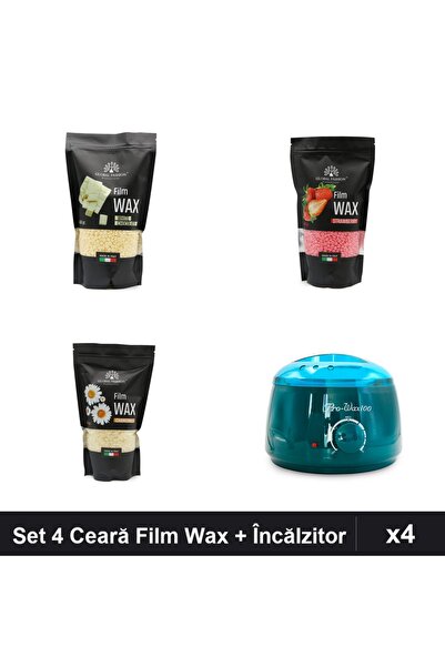 global fashion Set 4 Ceară Epilare Film Wax 450g + Încălzitor ProWax - Ciocol...