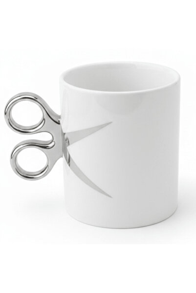 AKDC White Artisan Scissors-Handle Ceramic Mug | 300 ml