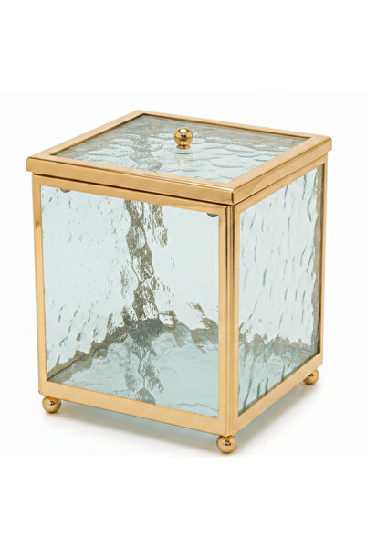 Mayflower وعاء زجاجي مربع بغطاء وحافة معدنية ذهبية |   15×15 سم