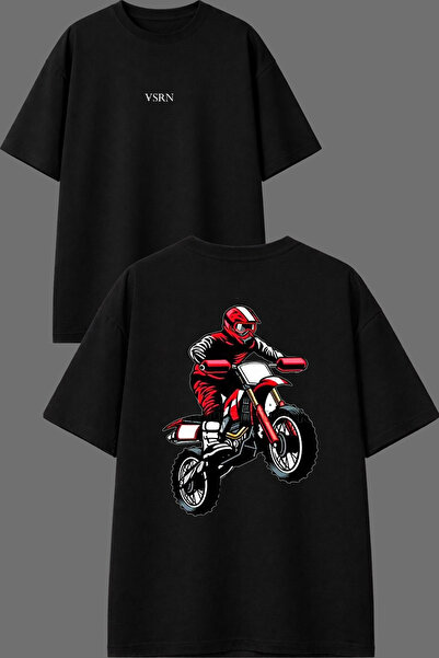 VSRN Crna prevelika majica sa prednjim i zadnjim printom Red Cross Motor Design
