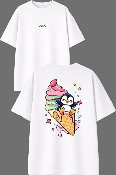 VSRN Μπλουζάκι Ice Cream Penguin με σχέδιο εμπρός και πίσω, με στάμπα, λευκό,...