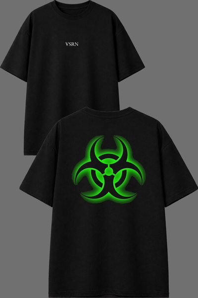 VSRN Green Dna Form Design Front and Back Printed Black Oversize T-Shirt