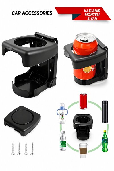 STİLİX GARAGE Αναδιπλούμενη θήκη ποτηριών αυτοκινήτου Μαύρη θήκη ποτών αυτοκι...