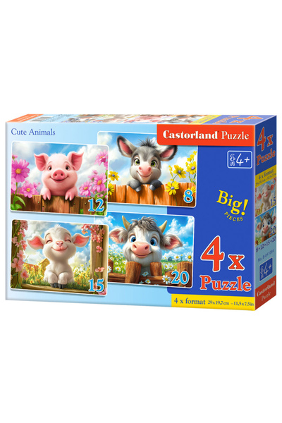Castorland Puzzle x 4 Animale Drăguțe cu Contur CASTOR