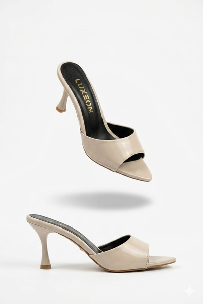 LUXEON Women's Beige Patent Leather Pointed Toe Thin Evening Dress Shoes Gobl...