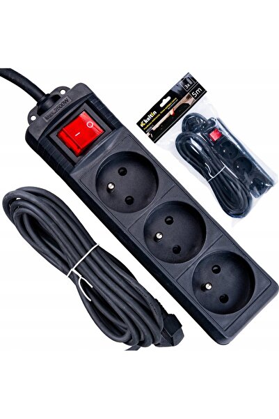 Keltin Prelungitor electric negru cu 3 prize, 5m (40)