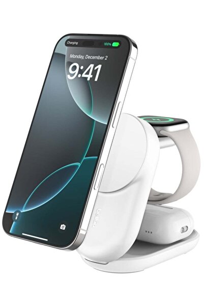 Belkin UltraCharge 25W Qi2 magnetic 3-în-1 pliabil, încărcător, alb. WIZ037kqWH