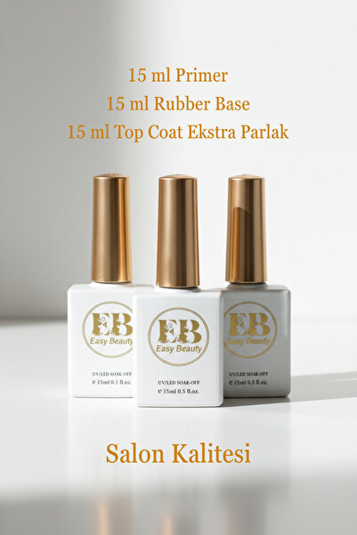 Easy Beauty Rubber Base - Ekstra Parlak Top Coat -Primer Seti 15ml – Kalıcı O...