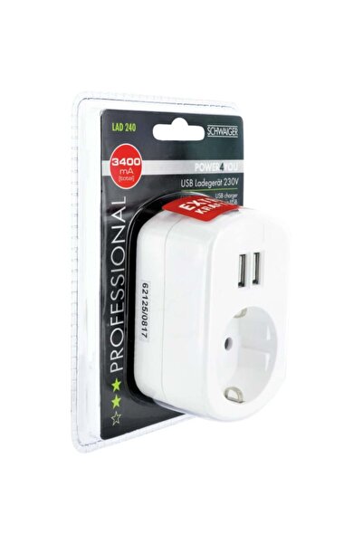Schwaiger Încărcător cu priză 2xUSB 230V 3400mA Alb
