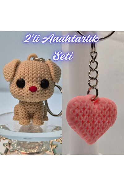 3DAtölyeMaker Cream Knitted Patterned Dog and Light Pink Knitted Patterned He...