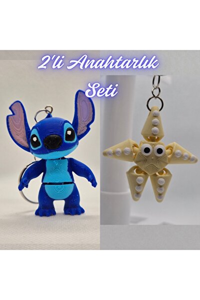 3DAtölyeMaker Blue Flexible Stitch and Light Yellow Moving Starfish Keychain
