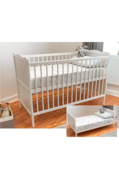 Supermarketul Copiilor Pătuț 2-în-1 pentru bebeluși, din lemn masiv de fag, m...