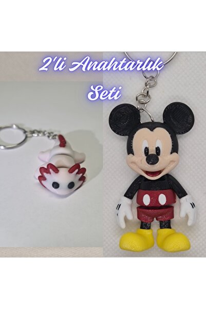 3DAtölyeMaker Light Pink Flexible Axolotl and Blue Flexible Mickey Mouse Keyc...