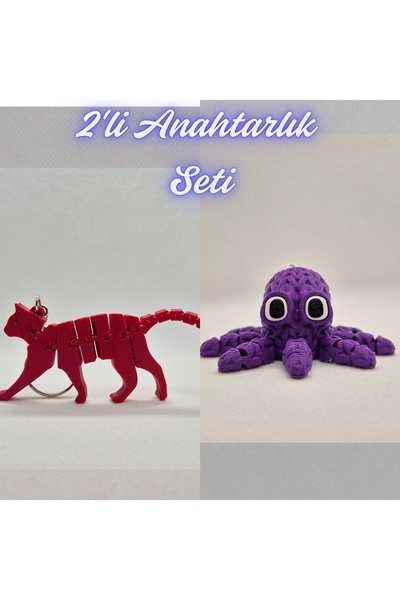 3DAtölyeMaker Fire Engine Red Flexible Cat and Purple Knitted Pattern Octopus...