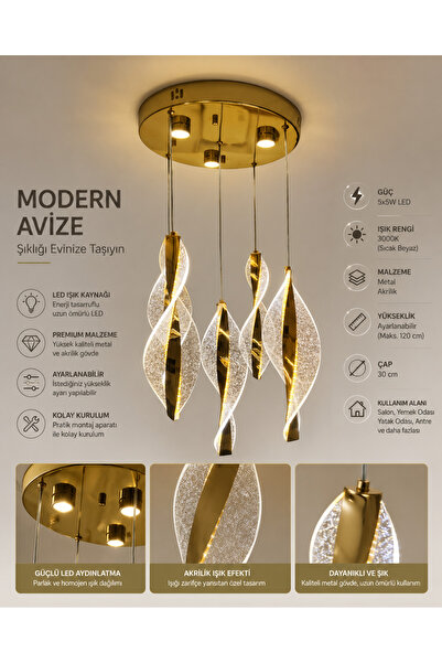 Home Led avize 5 yaprak yuvarlak tepsi