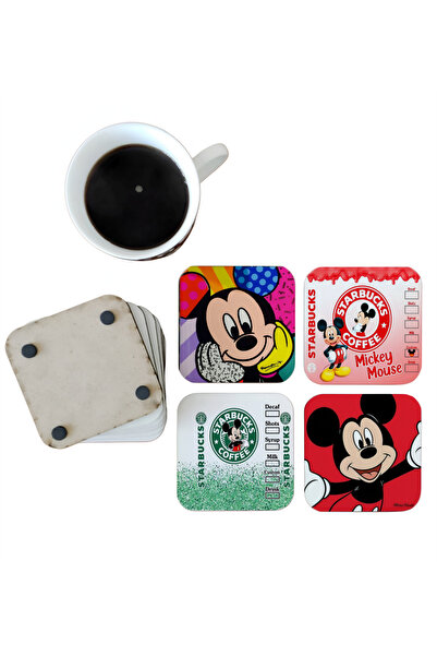 Ghostbastır Mickey Mouse Decorative Wooden Coaster Set 087