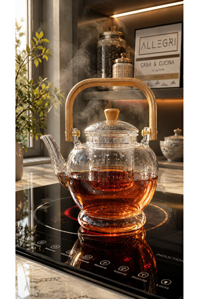 Maloria Glass Teapot with Bamboo Handle Heat Resistant Glass Infuser with Str...