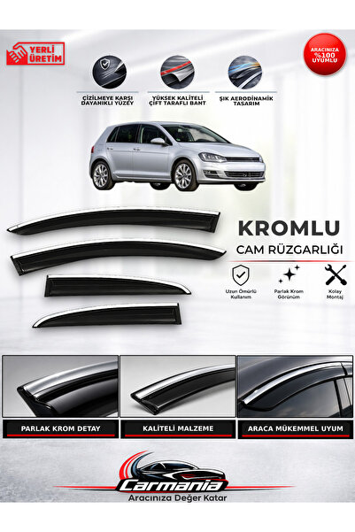 CARMANİA Volkswagen Golf 7 (2012 - 2020) Araca Özel Kromlu Cam Rüzgarlığı 4’l...