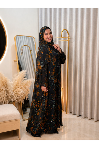 Passion by rahi Printed chiffon sequin line detailed Abaya&Hijab