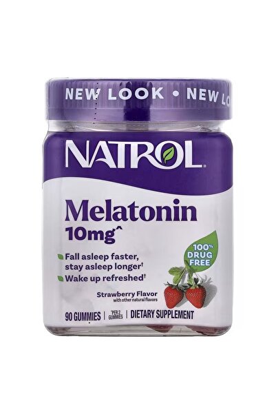 Natrol علكات ناترول ميلاتونين، لدعم النوم، 90 قرص ميلاتونين بنكهة الفراولة لل...
