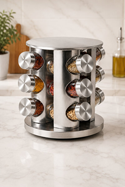 Bayguru 12-Piece Spice Set 360 °   Stainless Steel Organizer with Rotating Stand