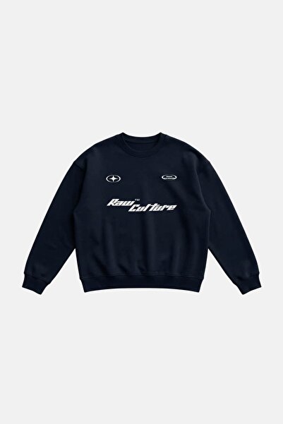 Raw Culture Baskı Detaylı Diagonal Sweatshirt - Koyu Lacivert