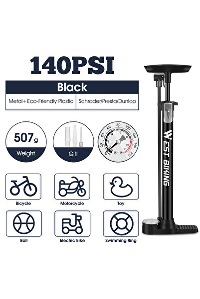 Choice3 With Gauge Black WEST BIKING 160PSI Bicycle Air Pump Hand Pump High P...