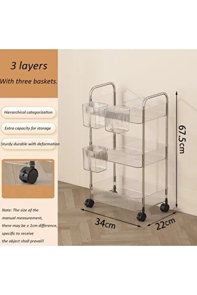 choice2 3-tier 3 baskets Multi-Layers Transparent Storage Rack with Wheels, H...