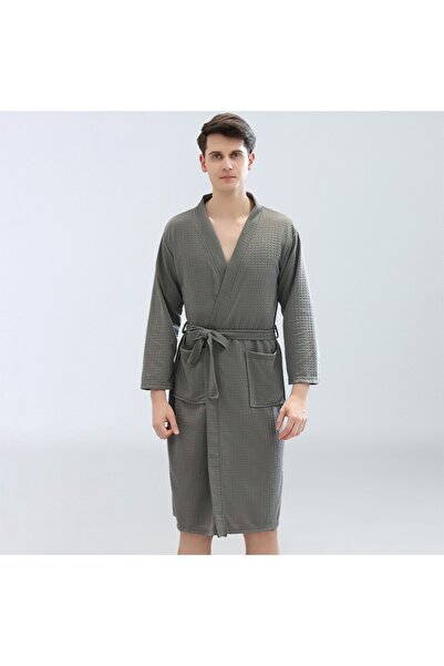 Choice8 L Grey-man Spring and Summer Waffle Bathrobe Men and Women Sauna Clot...