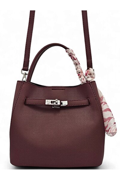 Evident Burgundy, with Lock and Scarf Detail, Puppy Motif, Cross Strap, Small...