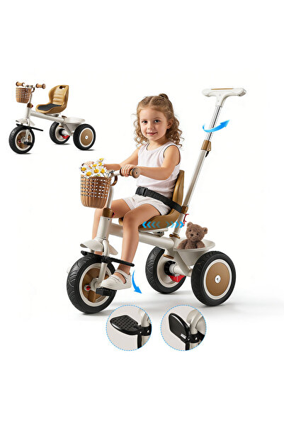 Ma Baby 2 In 1 Kids Tricycles, with Storage Basket, Adjustable Seat and Push ...